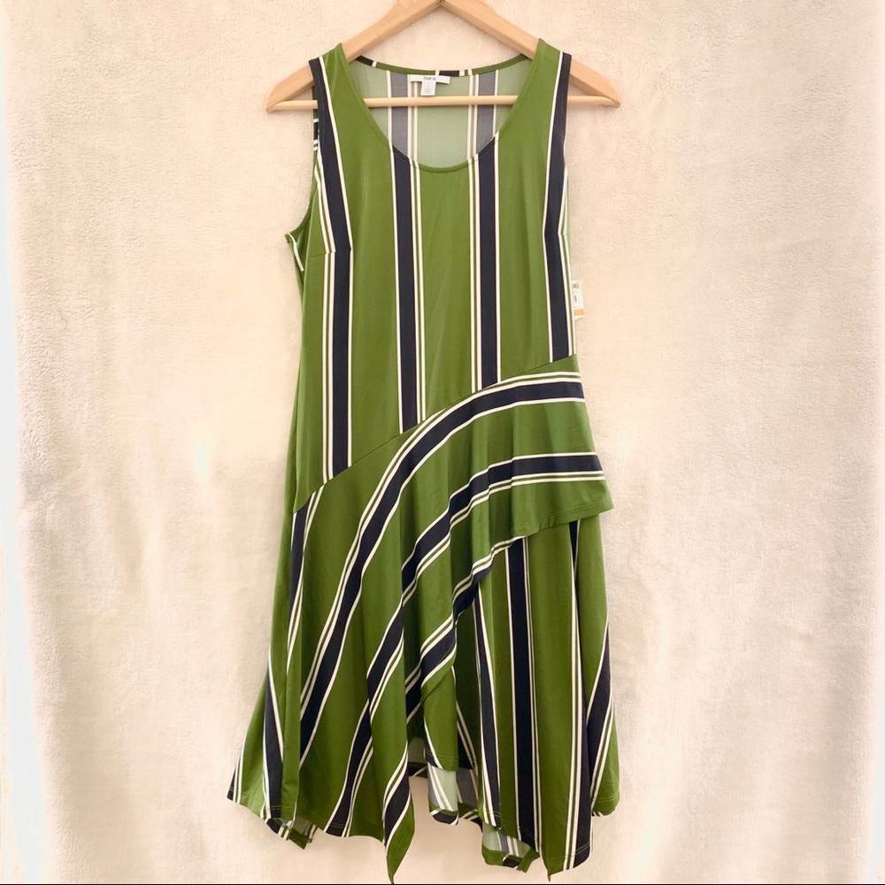 NWT//Bar III Green Striped Asymmetrical Dress🌿